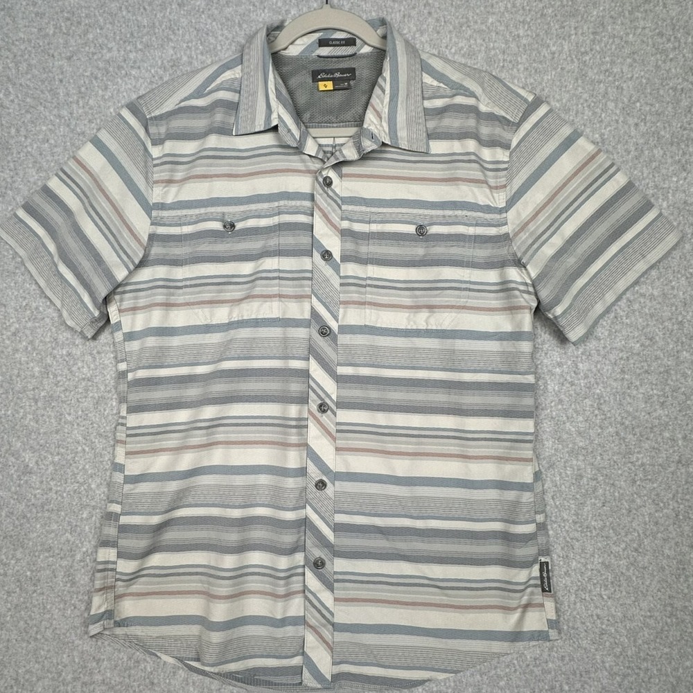 Eddie Bauer First Ascent Shirt Mens‎ M Retro Striped Short Sleeve Button Outdoor